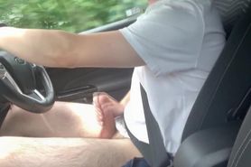 Teen driving around naked and cumming in car