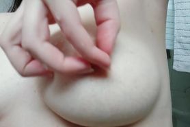(HD) Teasing and bouncing my natural boob. Close-up.