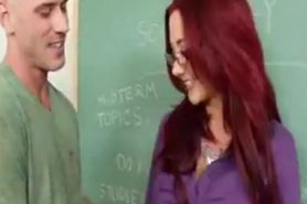 Busty redhead teacher Jayden James rides flirtatious students dick