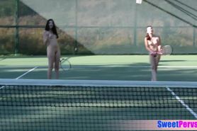 Naked tennis with teens outdoor ends in lesbian sex