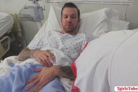 Patient Guy shows to TGirl Korra DelRio his hard cock