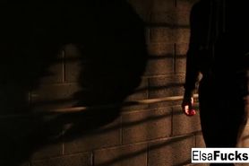 Teen Elsa Jean fucks a masked stranger in an alleyway - video 1