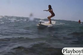 Sexy naked badass babes enjoyed surfing