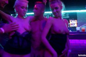Naughty beauties fucked in public at sex party