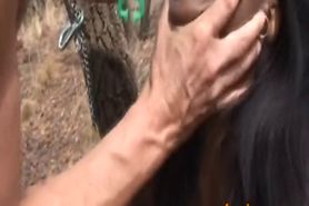 African slave gets banged by white cock outdoors