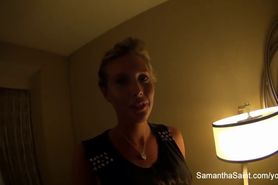 Samantha Saint BTS and rubs pussy