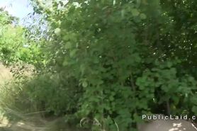 Blonde fucking in bushes outdoor pov