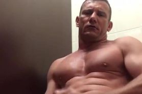 DILF: Muscle Daddy Rubbing One In Bathroom Stalls