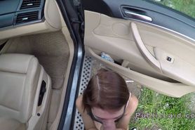 Petite teen hitchhiker bangs stranger in car