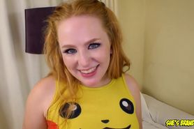 Thick blue eyed redhead with perky boobs loves to suck cock
