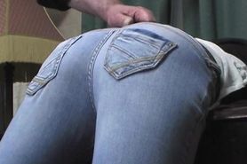 paddled on jeans then on round bare ass