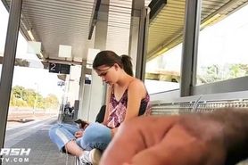 Cum for Teen at Train Station