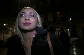 Blonde fucks huge dick in public for money - video 1