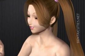 Pigtailed 3D anime girl play with dick - video 1