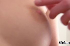 Nice teenie is gaping narrowed vagina in closeup and getting off
