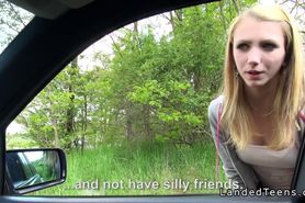 Stranded blonde teen fucking in car pov