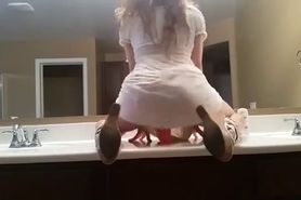 Cute girl twerking on the bench and then gagging herself