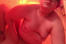 Blowing and fucking a big dildo in my shower