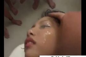 Real japanese babe gets bukkake and facial in groupsex
