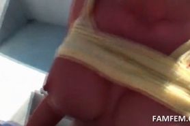 Dirty blonde eats massive dick in POV style