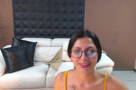 Cute Nerdy Girl With Glasses And Nice Bod Sucks On A Dildo