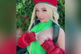 Belle Delphine Cammy Street Fighter Set. Belle Delphine teasing her pussy lips and ass crack in Camm