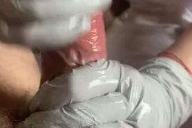 hand job in medical gloves During quarantine