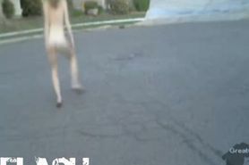 Blonde Dared to get Naked in Street for Neighbors