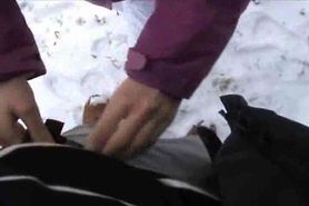 Teen couple fucks outside on snow