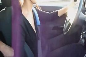 Stunning Lady Strokes Dick While Driving
