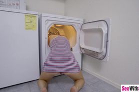 Teen stepsister stuck in the dryer gets fucked by stepbrother