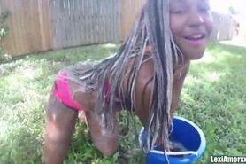Lexi Amor busty slut washing her pussy outdoors video