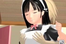 Hentai maid opening legs and giving hot blowjob - video 2