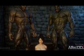 3d animation threesome with orcs and a big boobs beauty