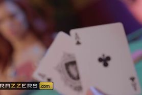 Brazzers - Blonde and redhead lesbians lose their shirts playing cards