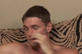 24 yr old handsome married stud covers his eyes with his undershirt during his first gay blow job.