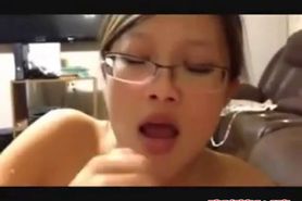 Asian gf gives amazing blowjob while bf dirty talks