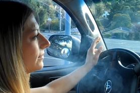Amazing blonde Milf smoking & driving