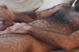 Horny hairy bearded play with his cock