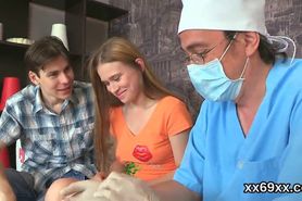 Medic watches hymen examination and virgin girl screwing
