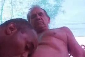 Black daddy sucking grandpa's dick & getting fucked