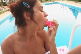 hungry Natasha masturbating at pool
