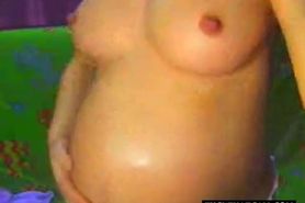 Flashing big tits and pregnant belly