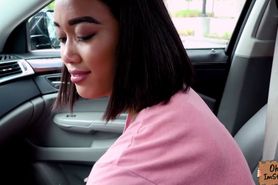 Slender Aria Skye flashes perky small tits for a ride
