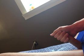 Lazy jerk piss on the bed