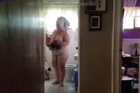 Pig wife gets out of showert to show her 249 pound fat ugly body.