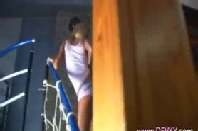 Blonde girl fucked on the stairs
