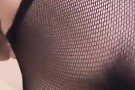 Ran Monbu sucks cock and is nailed in hairy cunt through fishnets