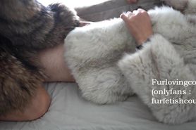 Furjob in white fox fur and raccoon fur coat