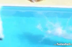 Three girls secret fucking by the pool - video 2